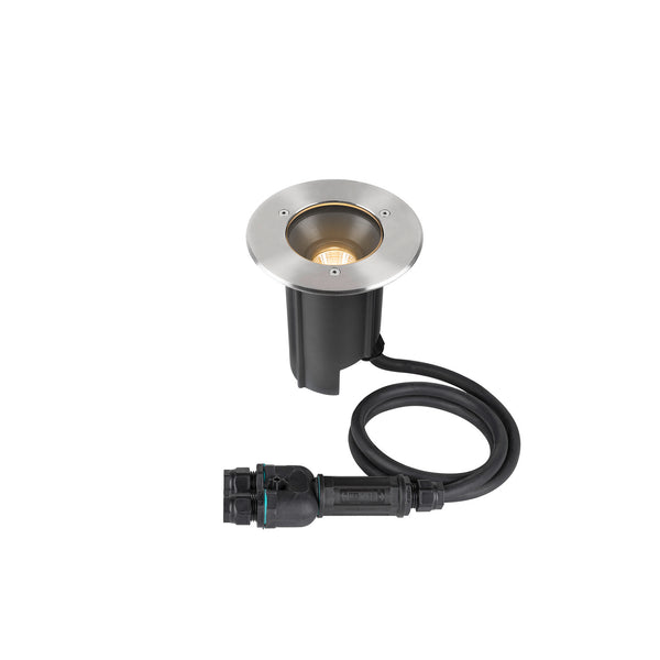 SLV DASAR® M, recessed floor light, round cover, 24°, 3000 K, incl. DALI driver, stainless steel 1007810
