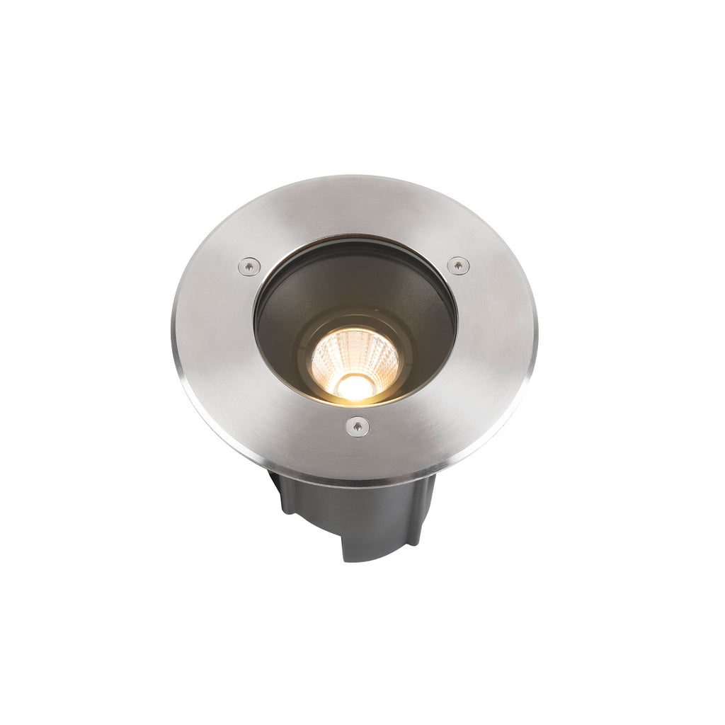 SLV DASAR® M, recessed floor light, round cover, 24°, 3000 K, incl. DALI driver, stainless steel 1007810