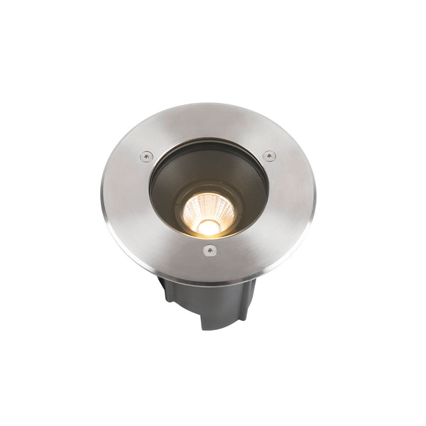 SLV DASAR® M, recessed floor light, round cover, 24°, 3000 K, incl. DALI driver, stainless steel 1007810