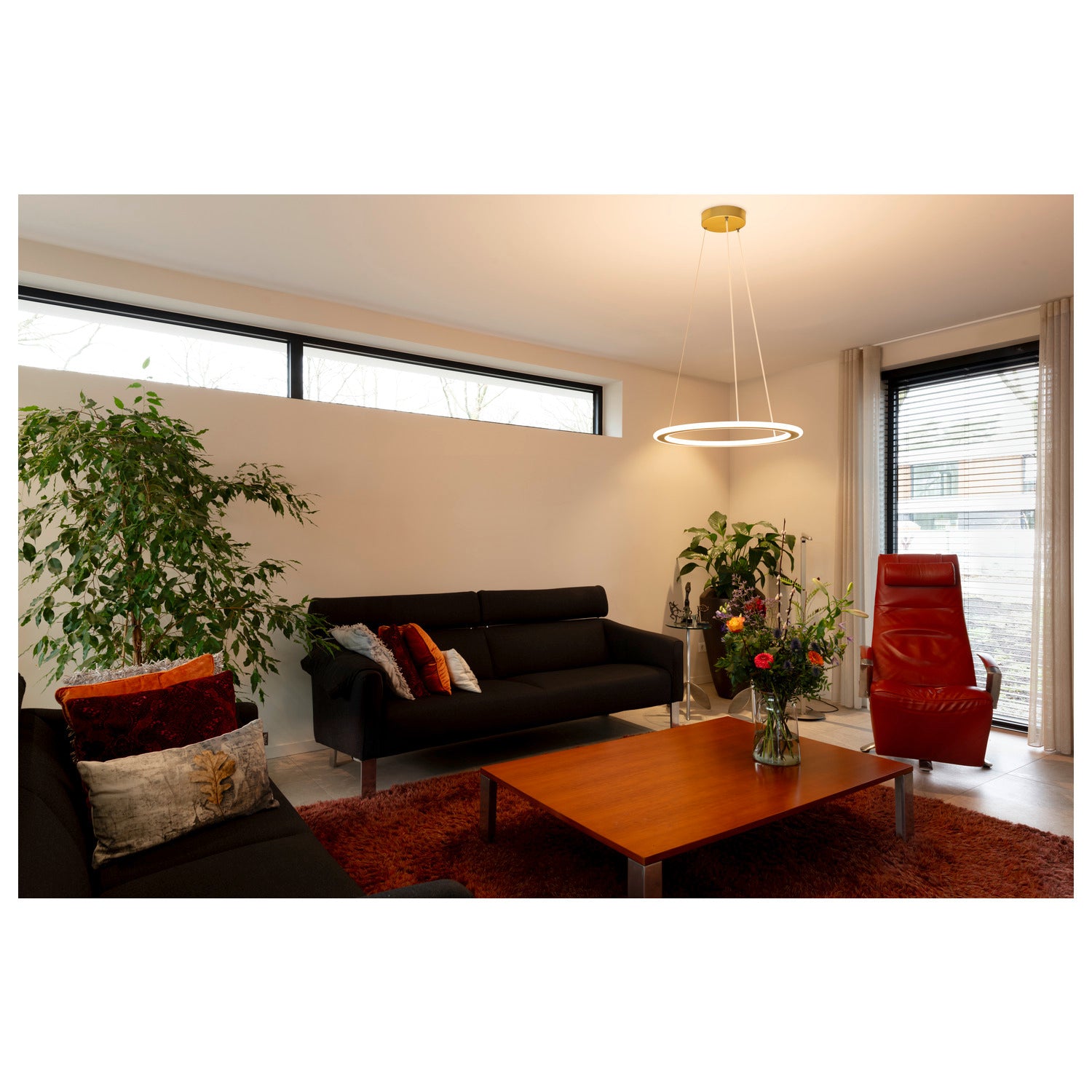 SLV ONE FLAT PD, single, pendant light, pendant length 180 cm, 2700/3000 K, PHASE, brass 1007857