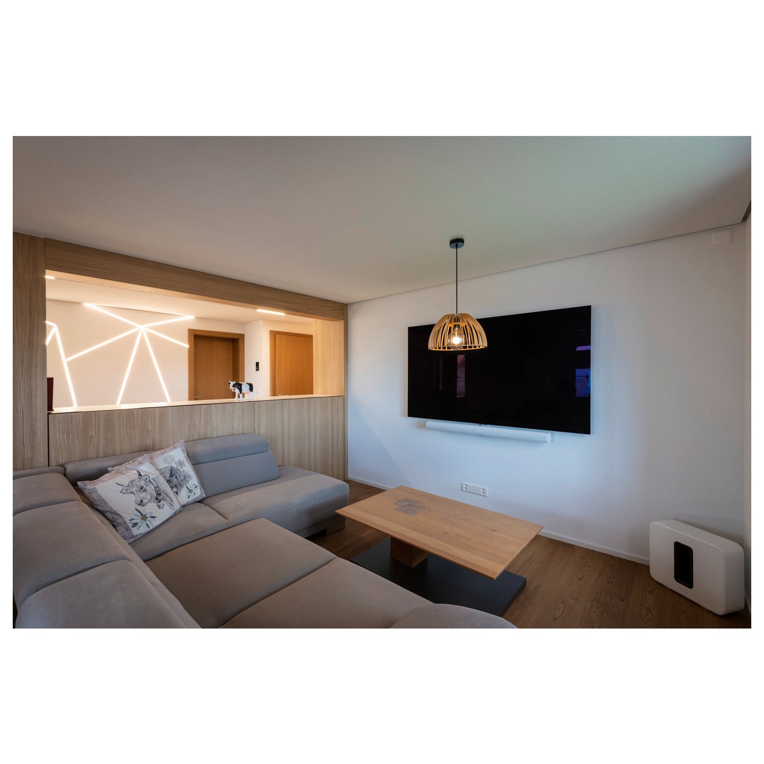 SLV WUD, pendant light, E27, half round, open cable end, 1 x max. 60 W, black 1008045