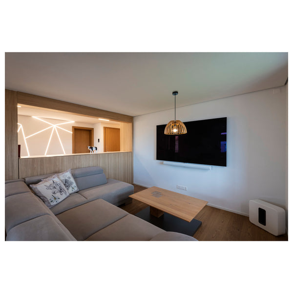 SLV WUD, pendant light, E27, half round, open cable end, 1 x max. 60 W, black 1008045
