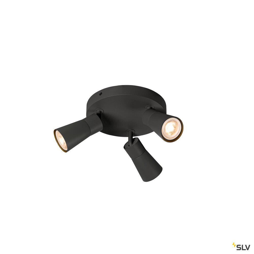 SLV PURI 2.0 Cone, wall and ceiling-mounted light, round, 3 x max. 6 W GU10, black 1008336