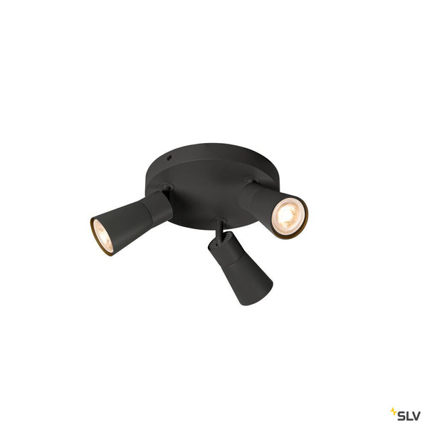 SLV PURI 2.0 Cone, wall and ceiling-mounted light, round, 3 x max. 6 W GU10, black 1008336