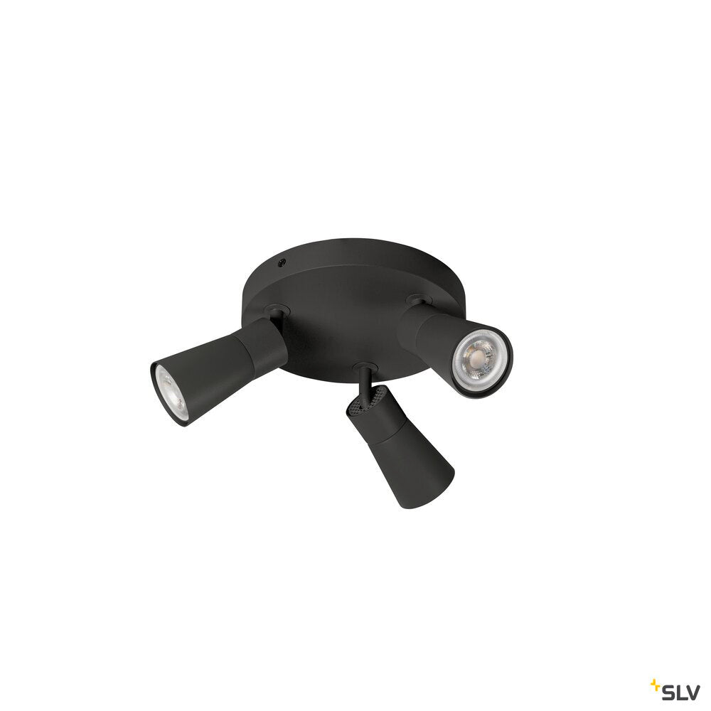SLV PURI 2.0 Cone, wall and ceiling-mounted light, round, 3 x max. 6 W GU10, black 1008336
