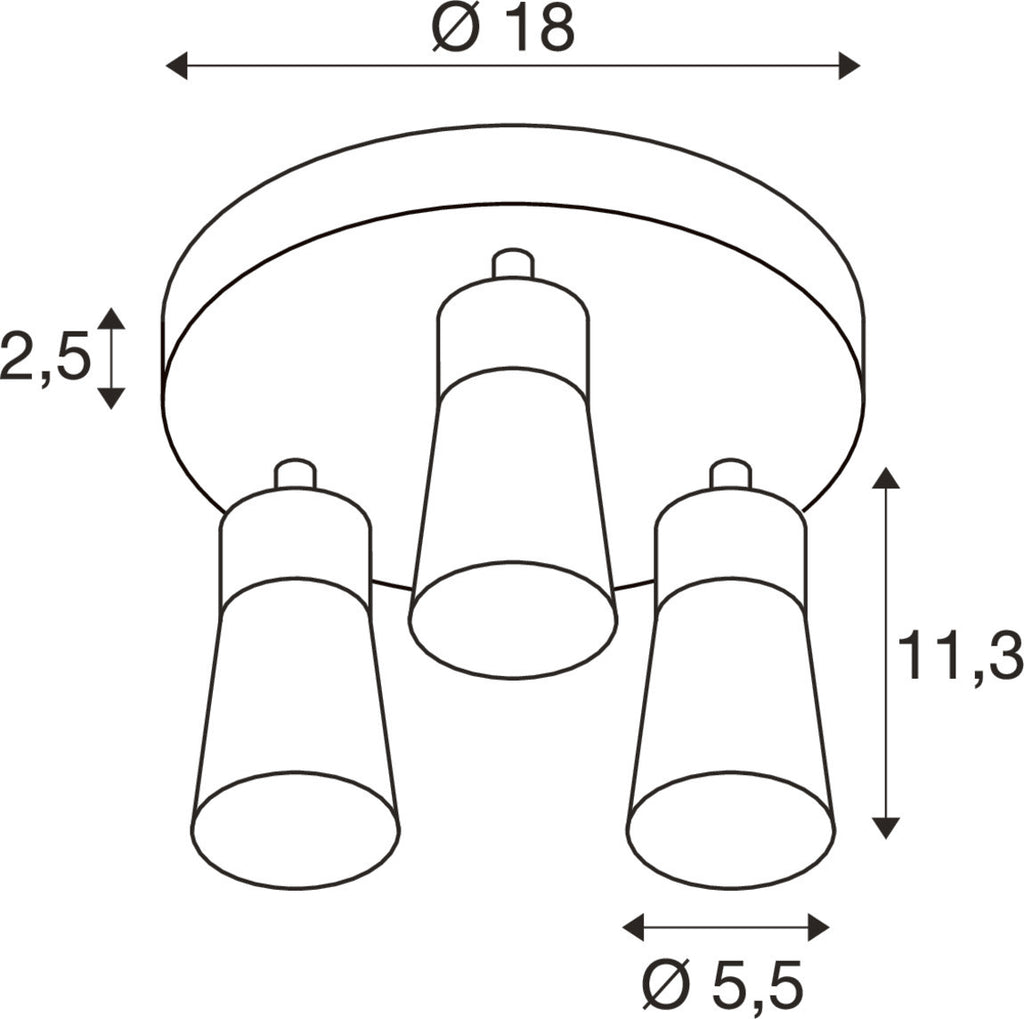 SLV PURI 2.0 Cone, wall and ceiling-mounted light, round, 3 x max. 6 W GU10, black 1008336