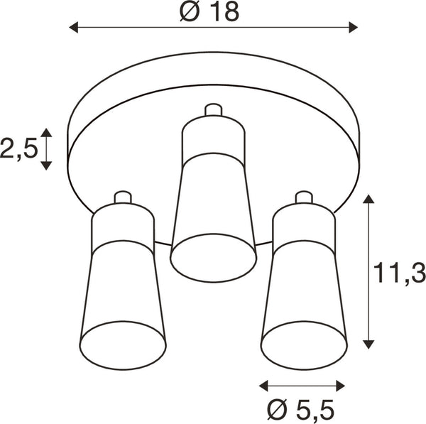 SLV PURI 2.0 Cone, wall and ceiling-mounted light, round, 3 x max. 6 W GU10, black 1008336