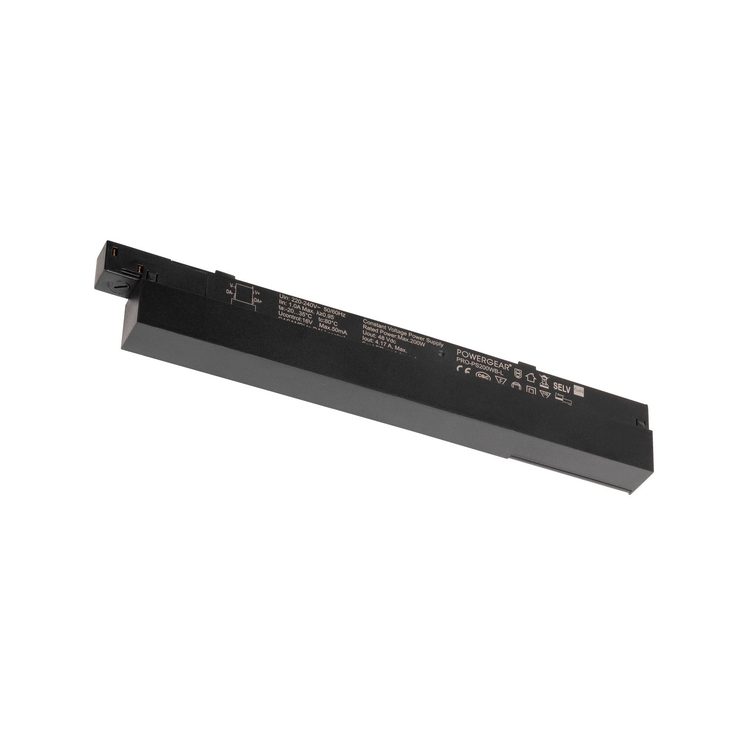SLV 48V SYSTEM, Intrack LED driver, 48VDC, 200 W, DALI Wireless integrated Casambi to DALI module, terminal for 220-240VAC cable, cable storage room, black 1008382