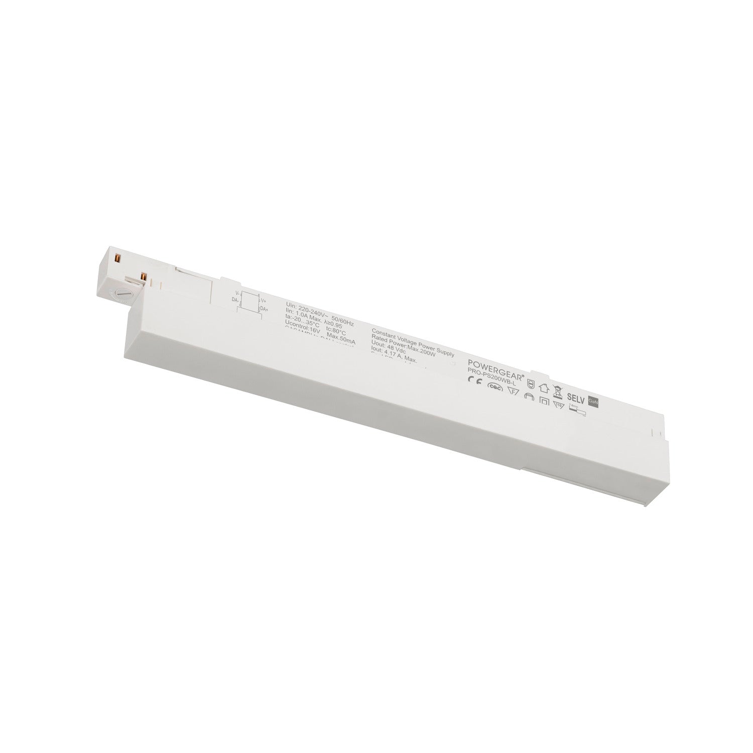SLV 48V SYSTEM, Intrack LED driver, 48VDC, 200 W, DALI Wireless integrated Casambi to DALI module, terminal for 220-240VAC cable, cable storage room, white 1008383
