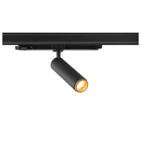 SLV GRIP! M, 3~ spot, cylindrical, 2000-3000 K, 15 W, DALI, dim-to-warm, touch, 42°, black / gold 1008440