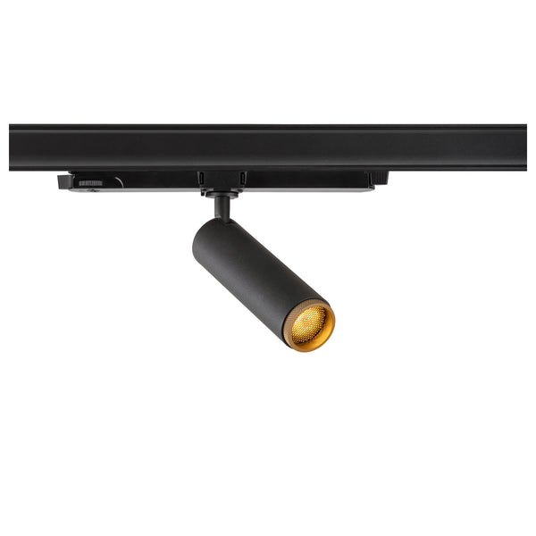 SLV GRIP! M, 3~ spot, cylindrical, 2000-3000 K, 15 W, DALI, dim-to-warm, touch, 42°, black / gold 1008440