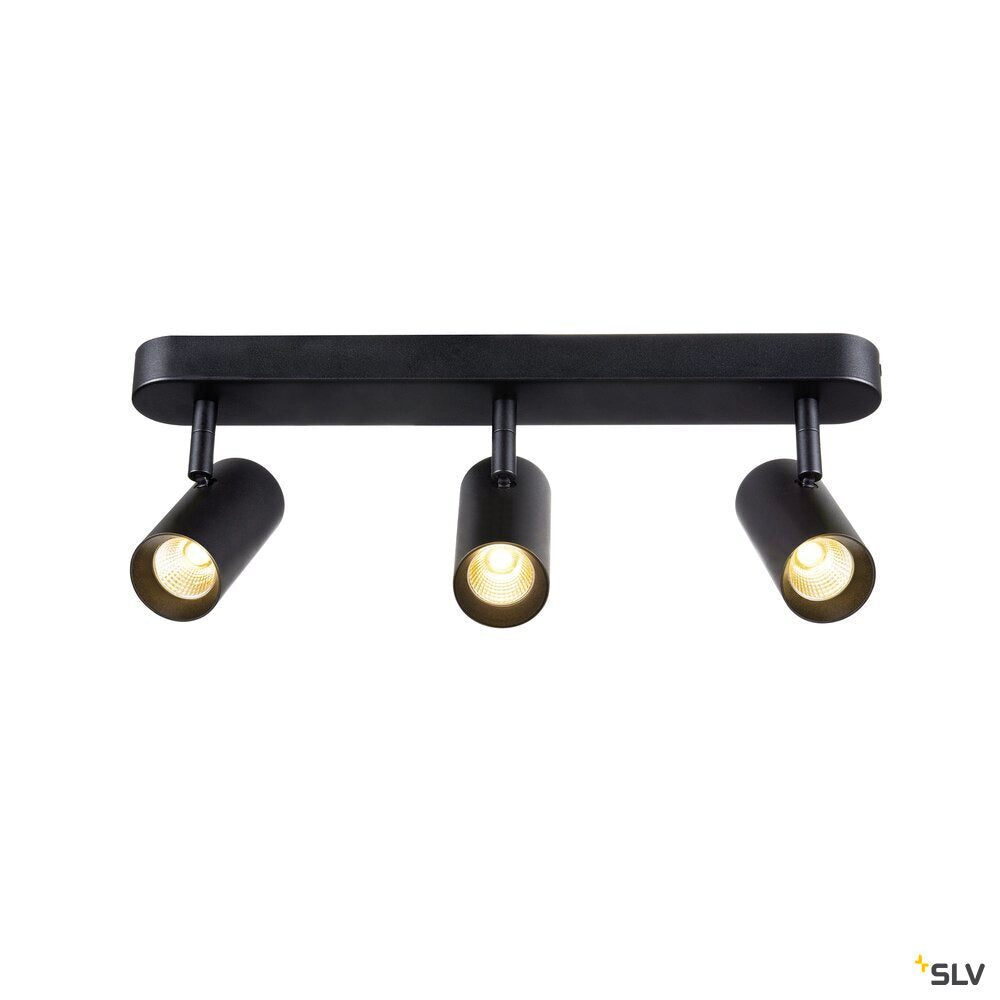 SLV NOBLO®, wall and ceiling-mounted light, triple, round, 2000-3000 K, 22 W, dim-to-warm, PHASE, 36°, black 1008708