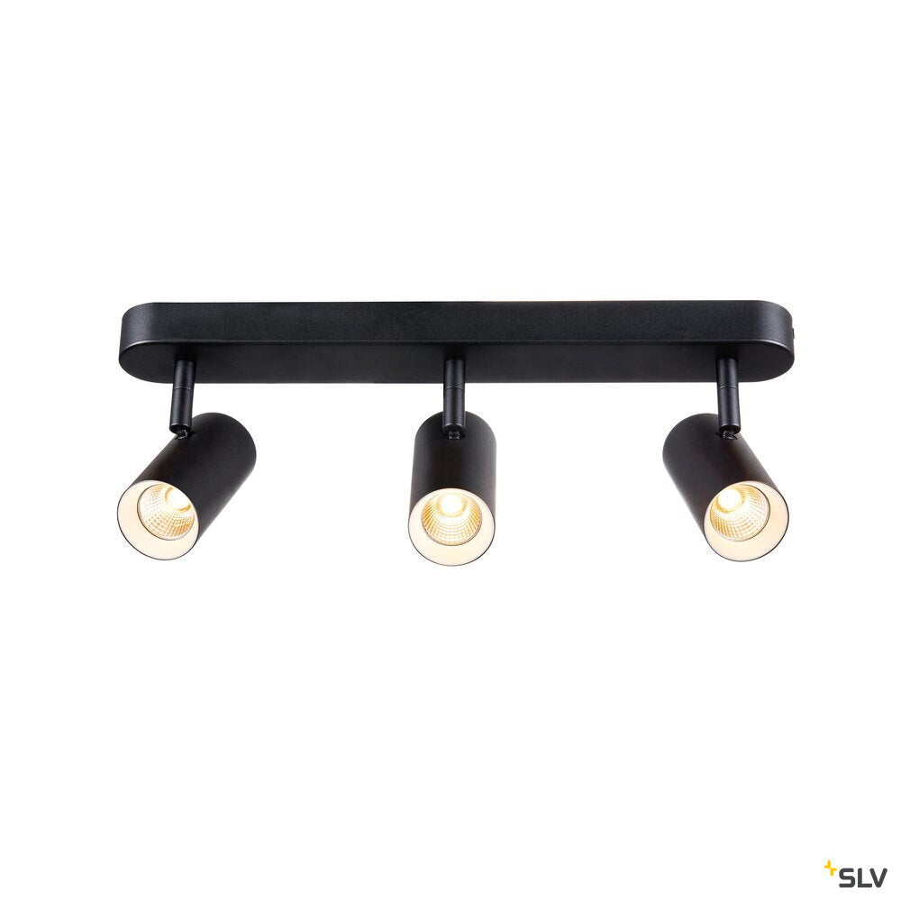 SLV NOBLO®, wall and ceiling-mounted light, triple, round, 2700 K, 19 W, PHASE, 32°, black 1008720