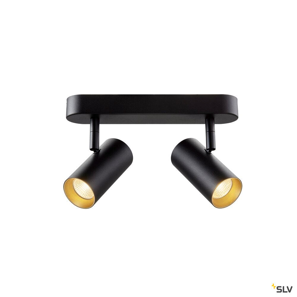 SLV NOBLO®, wall and ceiling-mounted light, double, round, 2000-3000 K, 15 W, dim-to-warm, PHASE, 36°, black 1008707