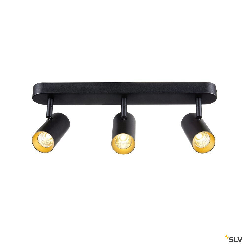 SLV NOBLO®, wall and ceiling-mounted light, triple, round, 2000-3000 K, 22 W, dim-to-warm, PHASE, 36°, black 1008708