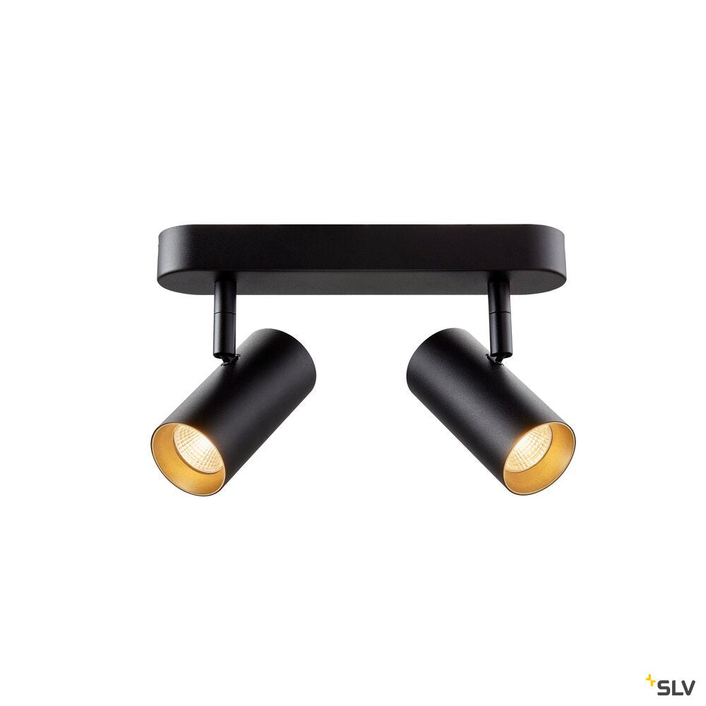 SLV NOBLO®, wall and ceiling-mounted light, double, round, 2700 K, 12 W, PHASE, 32°, black 1008719
