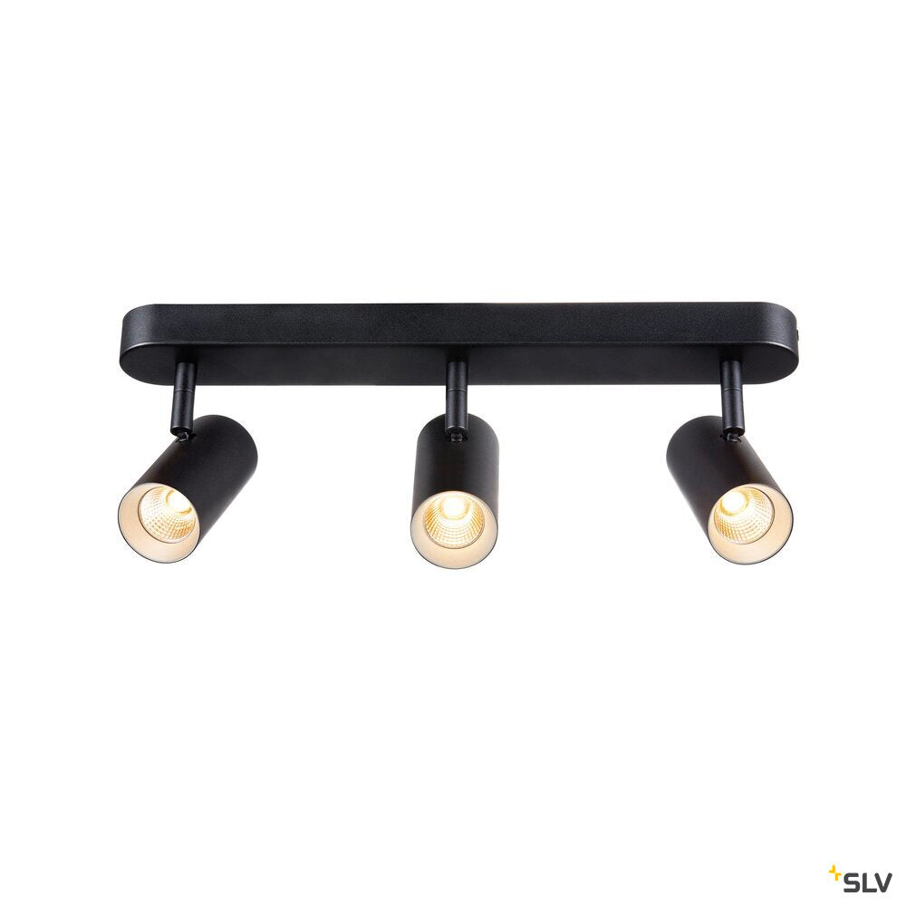 SLV NOBLO®, wall and ceiling-mounted light, triple, round, 2700 K, 19 W, PHASE, 32°, black 1008720
