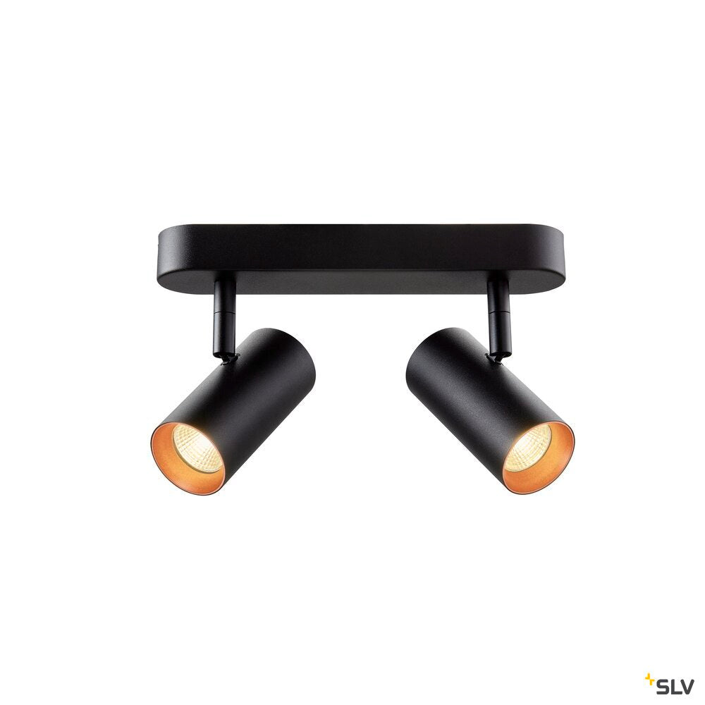 SLV NOBLO®, wall and ceiling-mounted light, double, round, 2000-3000 K, 15 W, dim-to-warm, PHASE, 36°, black 1008707