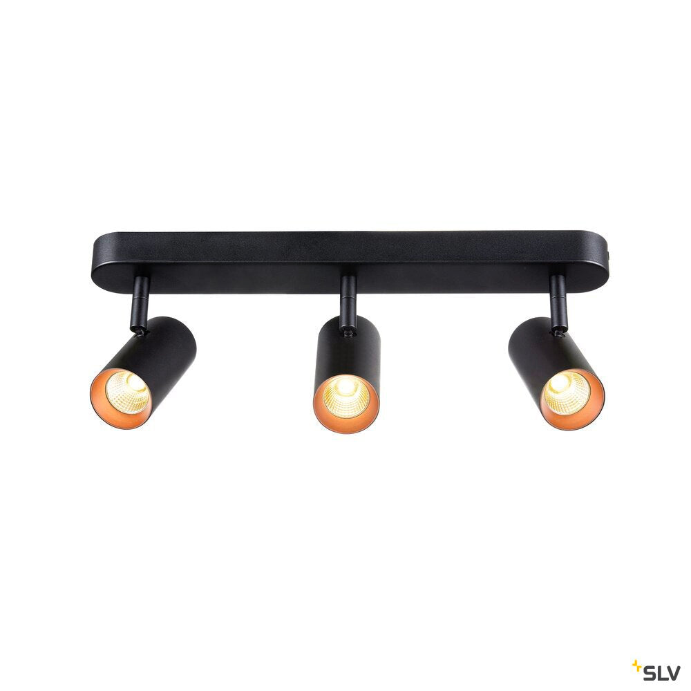 SLV NOBLO®, wall and ceiling-mounted light, triple, round, 2000-3000 K, 22 W, dim-to-warm, PHASE, 36°, black 1008708