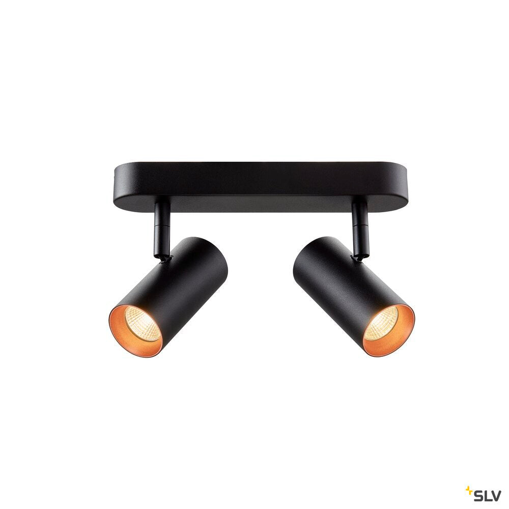 SLV NOBLO®, wall and ceiling-mounted light, double, round, 2700 K, 12 W, PHASE, 32°, black 1008719