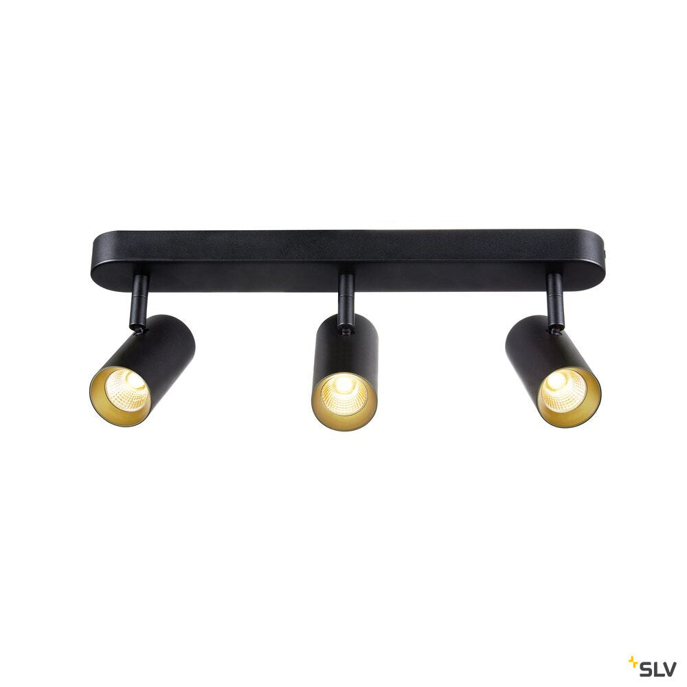 SLV NOBLO®, wall and ceiling-mounted light, triple, round, 2000-3000 K, 22 W, dim-to-warm, PHASE, 36°, black 1008708