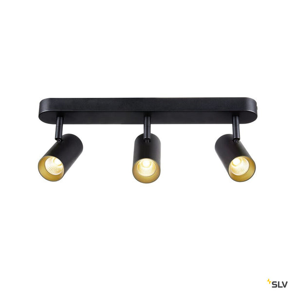 SLV NOBLO®, wall and ceiling-mounted light, triple, round, 2000-3000 K, 22 W, dim-to-warm, PHASE, 36°, black 1008708