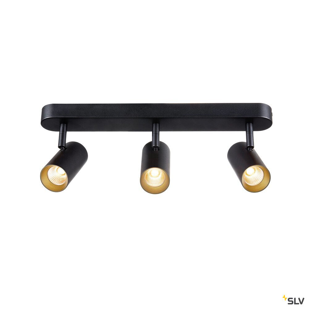 SLV NOBLO®, wall and ceiling-mounted light, triple, round, 2700 K, 19 W, PHASE, 32°, black 1008720