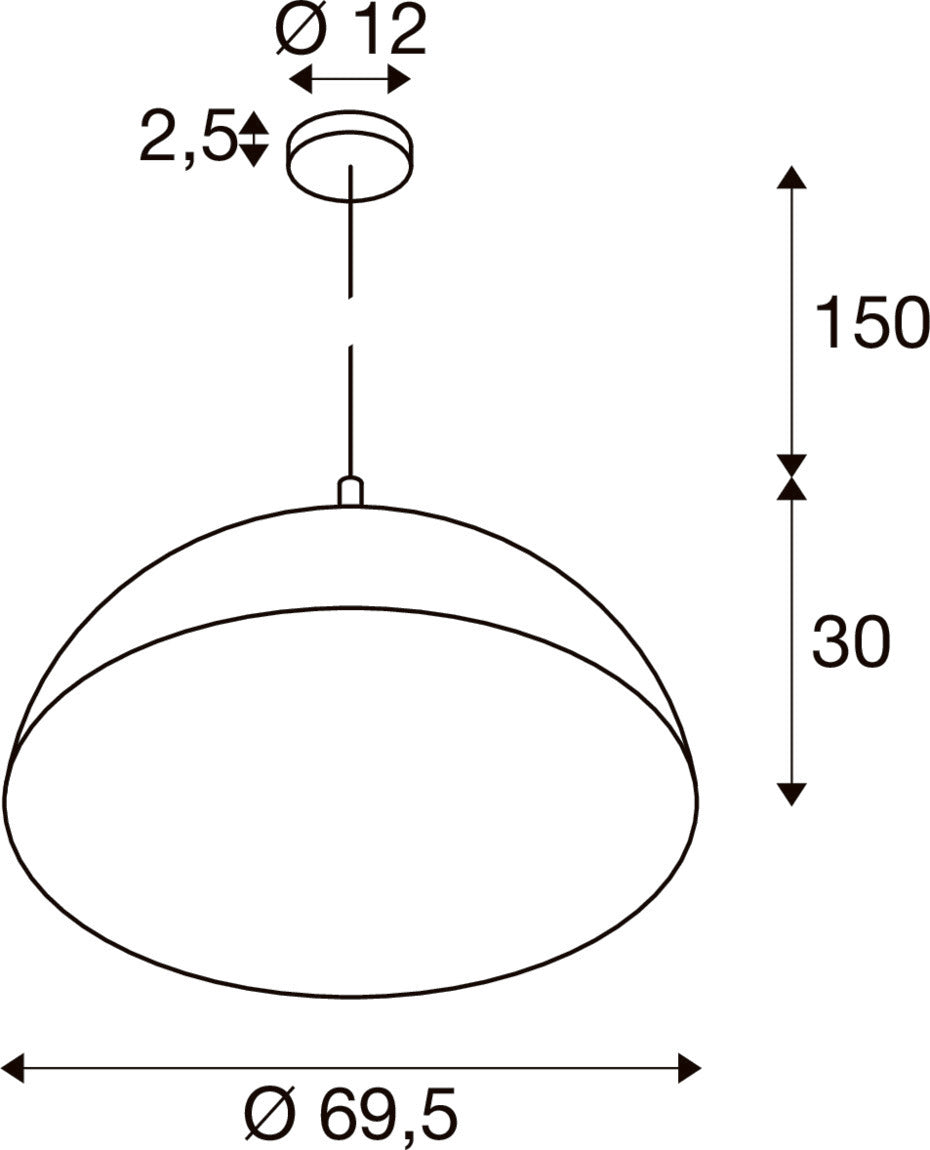 SLV FORCHINI 70, pendant light, E27, pendant length 150 cm, 1x max. 40 W, matt black / matt gold 1008538