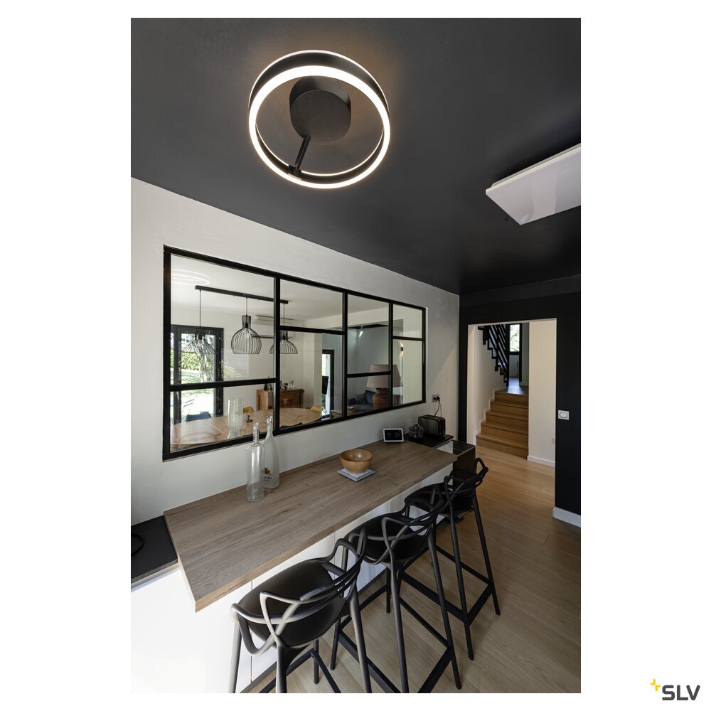 SLV ONE, wall and ceiling-mounted light, round, 2700/3000 K, 23 W, PHASE, 130°, black 1008550