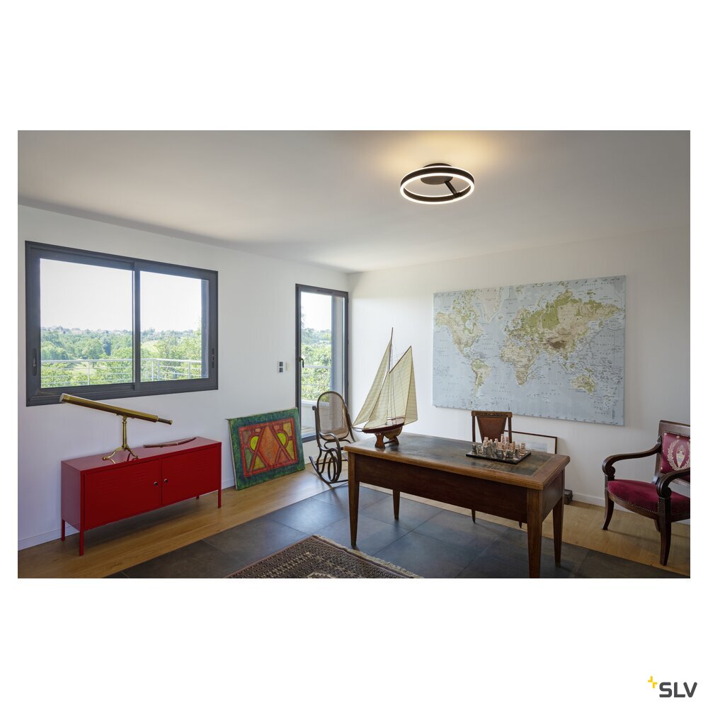 SLV ONE, wall and ceiling-mounted light, round, 2700/3000 K, 14 W, DALI, touch, 130°, black 1008553