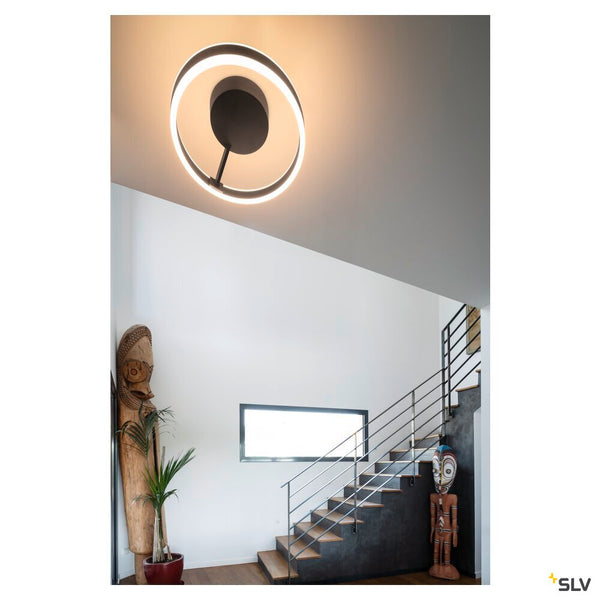 SLV ONE, wall and ceiling-mounted light, round, 2700/3000 K, 14 W, DALI, touch, 130°, black 1008553