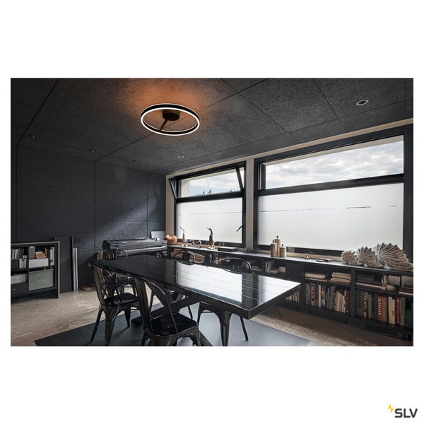 SLV ONE, wall and ceiling-mounted light, round, 2700/3000 K, 23 W, DALI, touch, 130°, black 1008556
