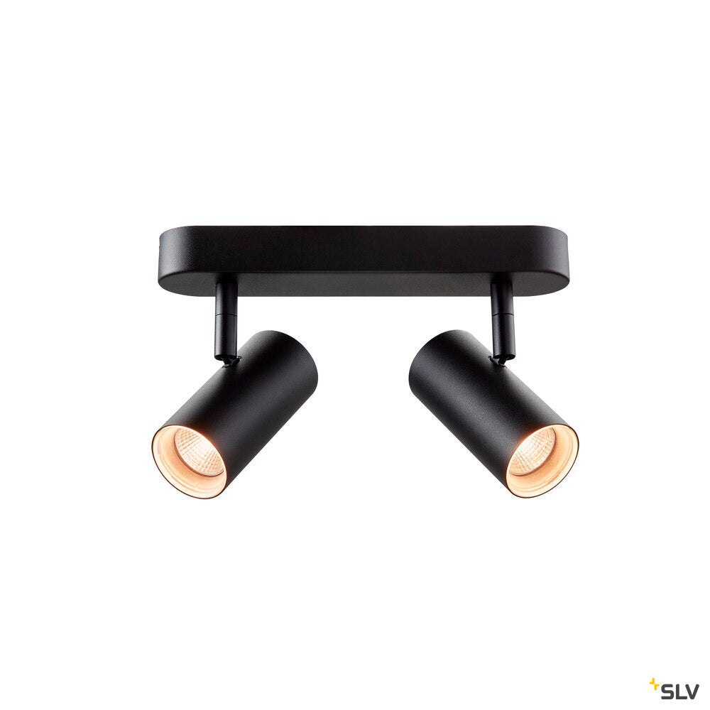 SLV NOBLO®, wall and ceiling-mounted light, double, round, 2000-3000 K, 15 W, dim-to-warm, PHASE, 36°, black 1008707