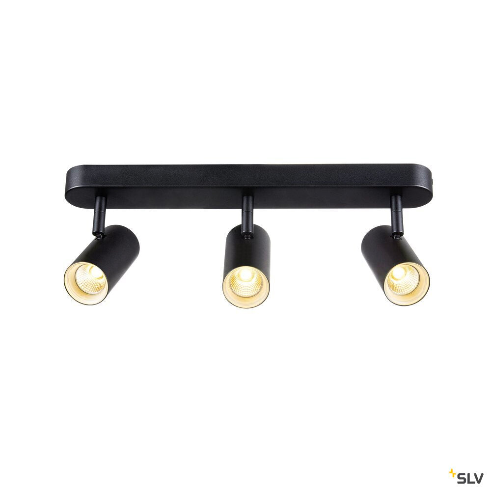 SLV NOBLO®, wall and ceiling-mounted light, triple, round, 2000-3000 K, 22 W, dim-to-warm, PHASE, 36°, black 1008708