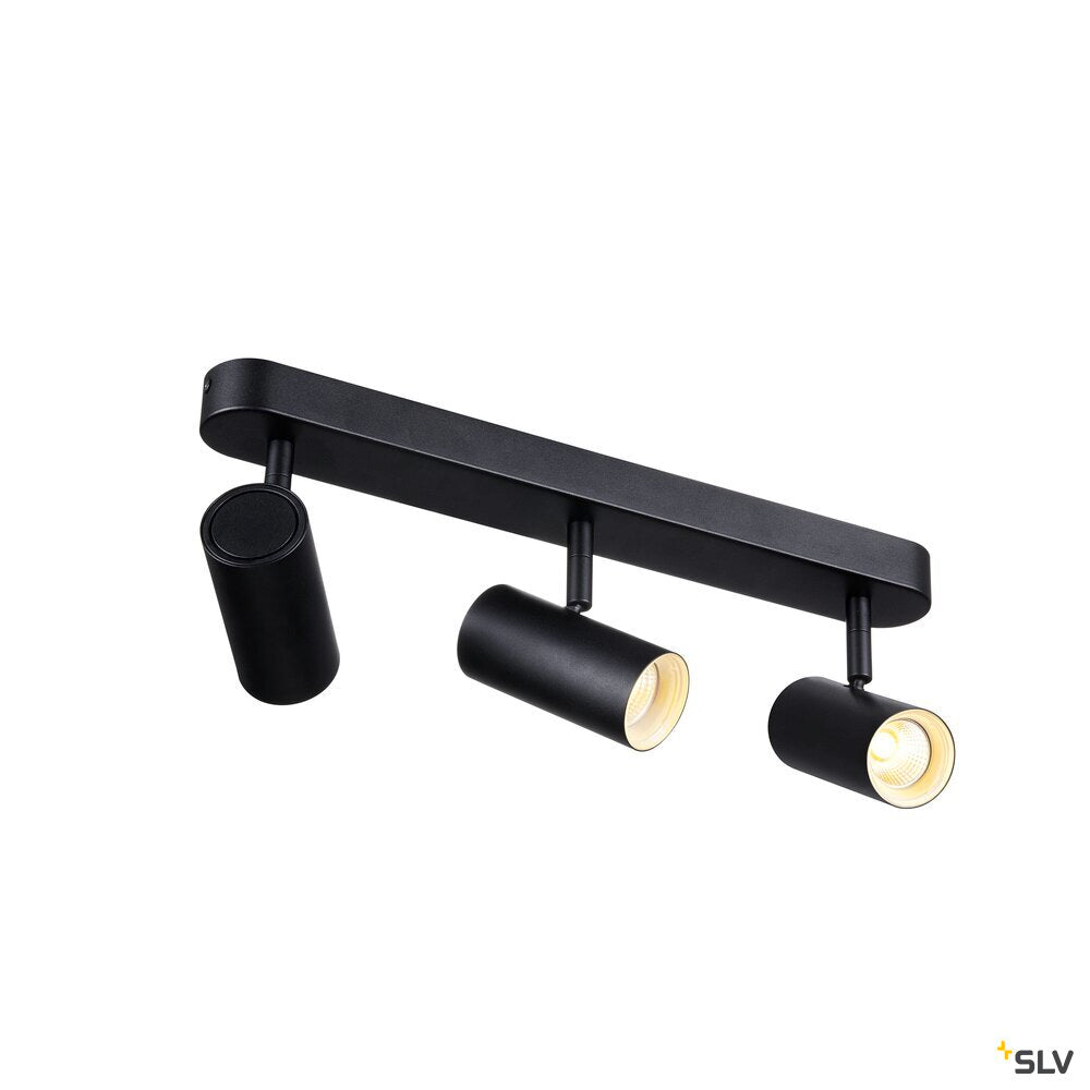 SLV NOBLO®, wall and ceiling-mounted light, triple, round, 2000-3000 K, 22 W, dim-to-warm, PHASE, 36°, black 1008708