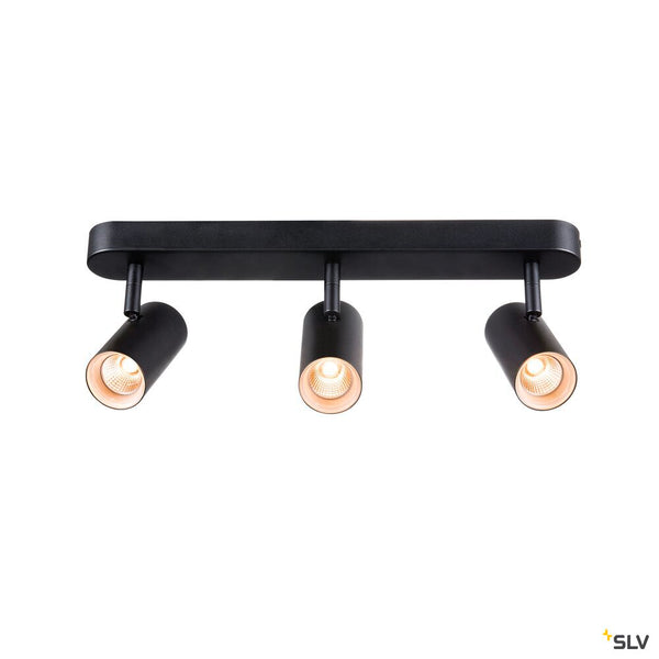 SLV NOBLO®, wall and ceiling-mounted light, triple, round, 2000-3000 K, 22 W, dim-to-warm, PHASE, 36°, black 1008708