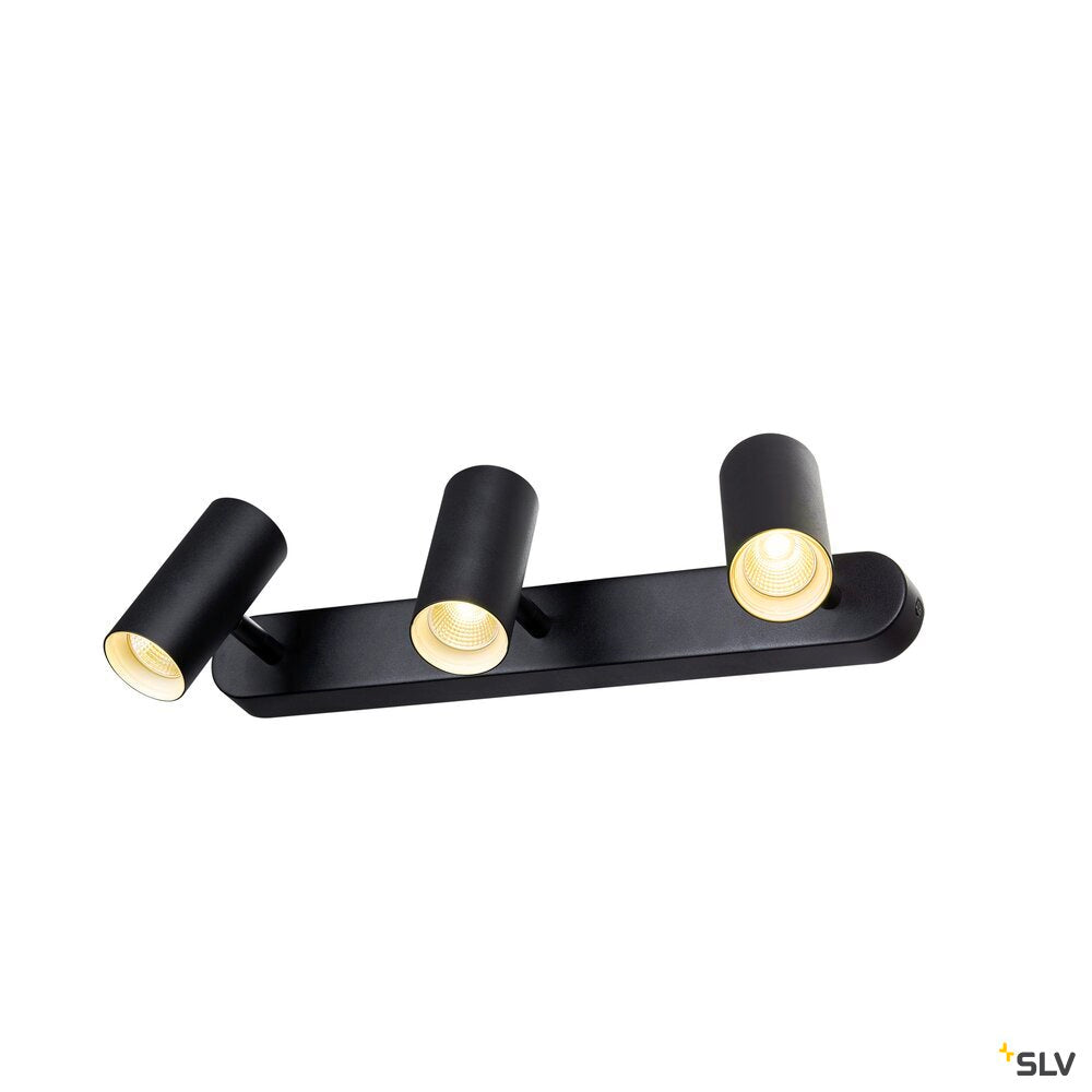 SLV NOBLO®, wall and ceiling-mounted light, triple, round, 3000 K, 19 W, PHASE, 32°, black 1008714