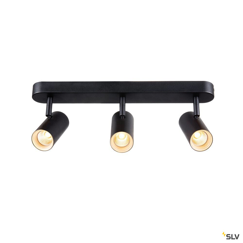 SLV NOBLO®, wall and ceiling-mounted light, triple, round, 2700 K, 19 W, PHASE, 32°, black 1008720