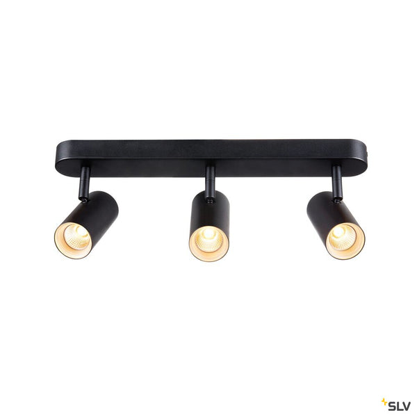 SLV NOBLO®, wall and ceiling-mounted light, triple, round, 2700 K, 19 W, PHASE, 32°, black 1008720