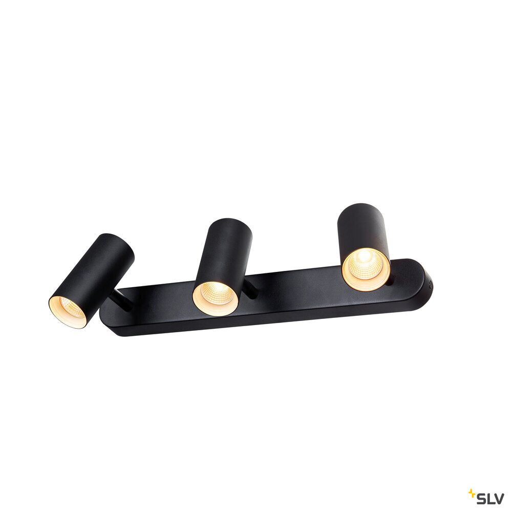 SLV NOBLO®, wall and ceiling-mounted light, triple, round, 2700 K, 19 W, PHASE, 32°, black 1008720