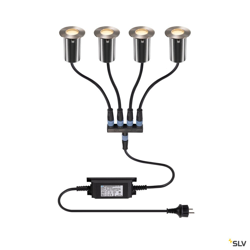 SLV TRAIL-LITE® 60, set of 4, recessed floor lights, 3000K, IP67, round, stainless steel / aluminium 1008841