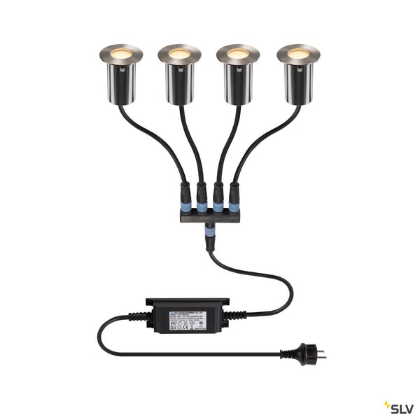 SLV TRAIL-LITE® 60, set of 4, recessed floor lights, 3000K, IP67, round, stainless steel / aluminium 1008841