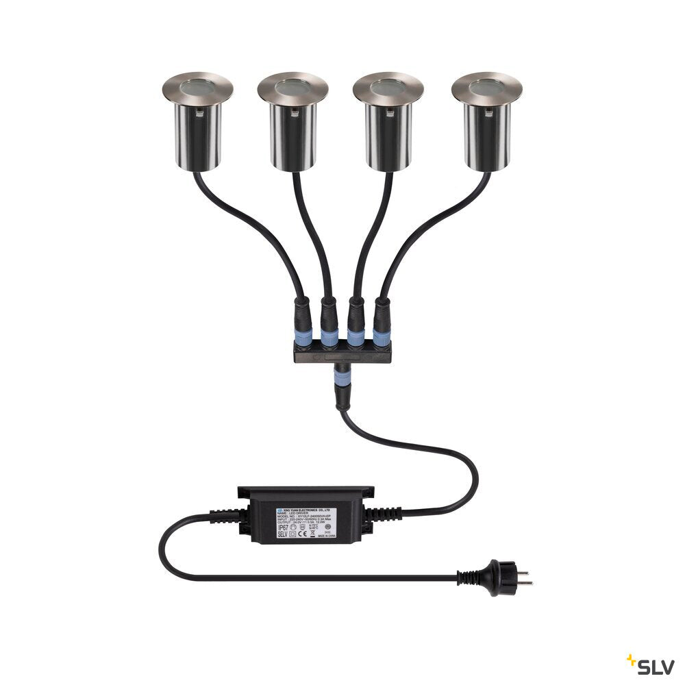 SLV TRAIL-LITE® 60, set of 4, recessed floor lights, 3000K, IP67, round, stainless steel / aluminium 1008841