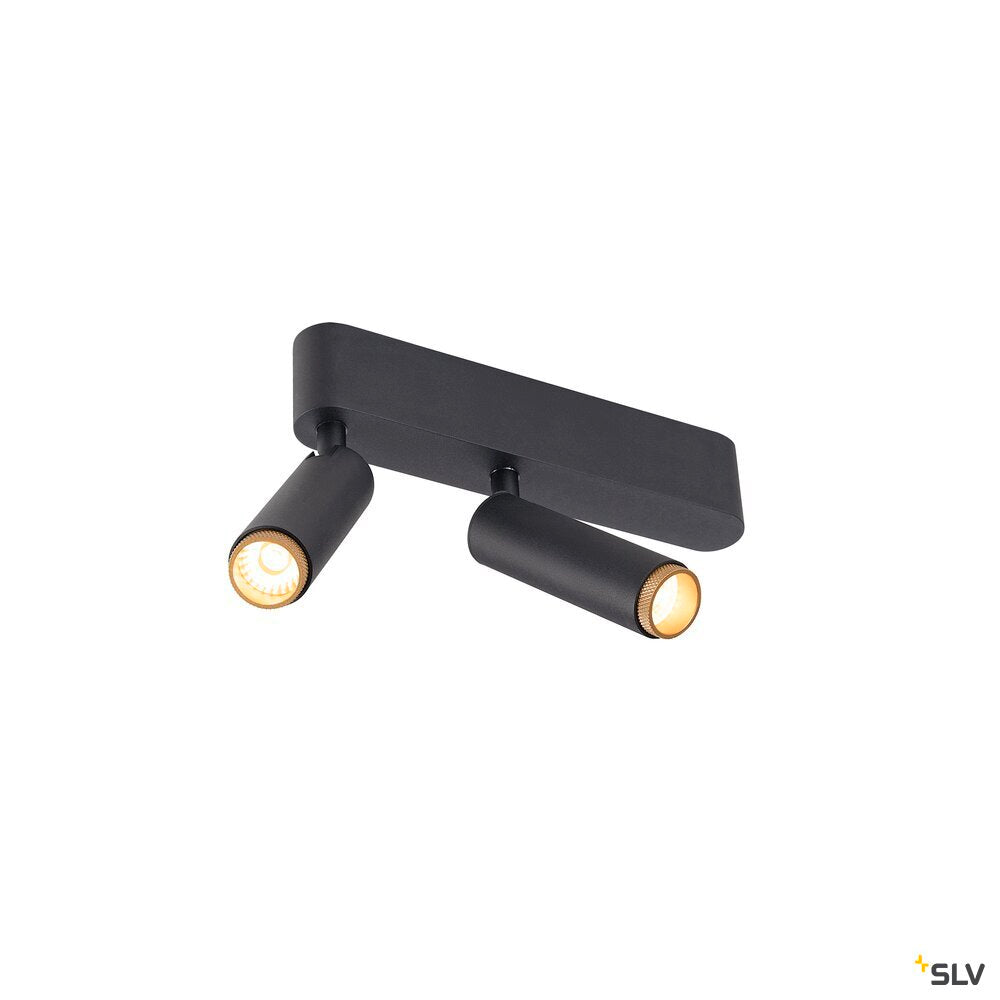 SLV GRIP! S, Ceiling-mounted light, double, PHASE, 3000K, 21W, 29°, black / gold 1009047