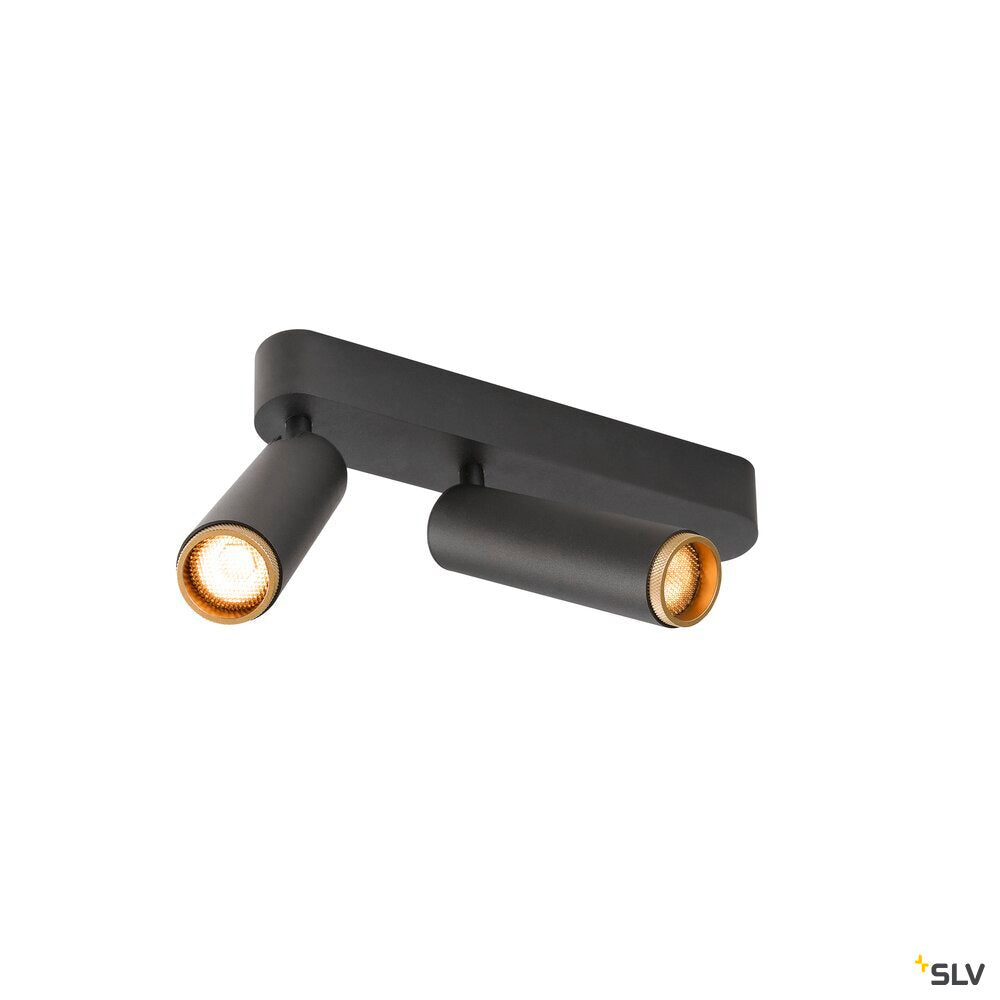 SLV GRIP! M, Ceiling-mounted light, double, PHASE, 2700K, 28W, 42°, black / gold 1009078