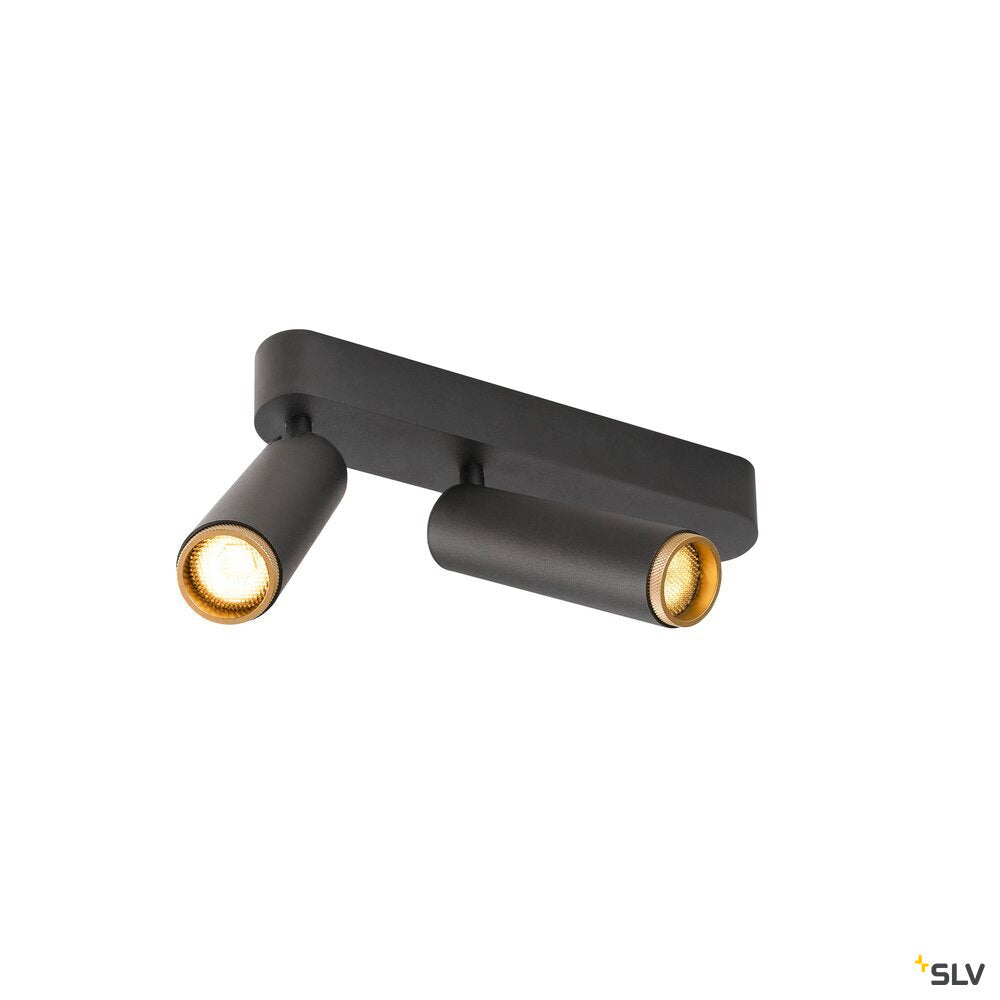 SLV GRIP! M, Ceiling-mounted light, double, PHASE, 3000K, 28W, 42°, black / gold 1009079