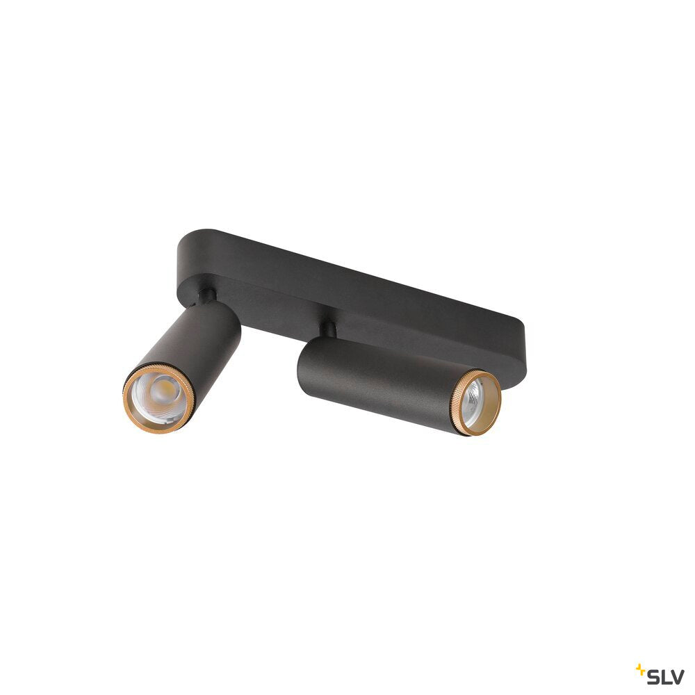 SLV GRIP! M, Ceiling-mounted light, double, PHASE, 3000K, 28W, 42°, black / gold 1009079