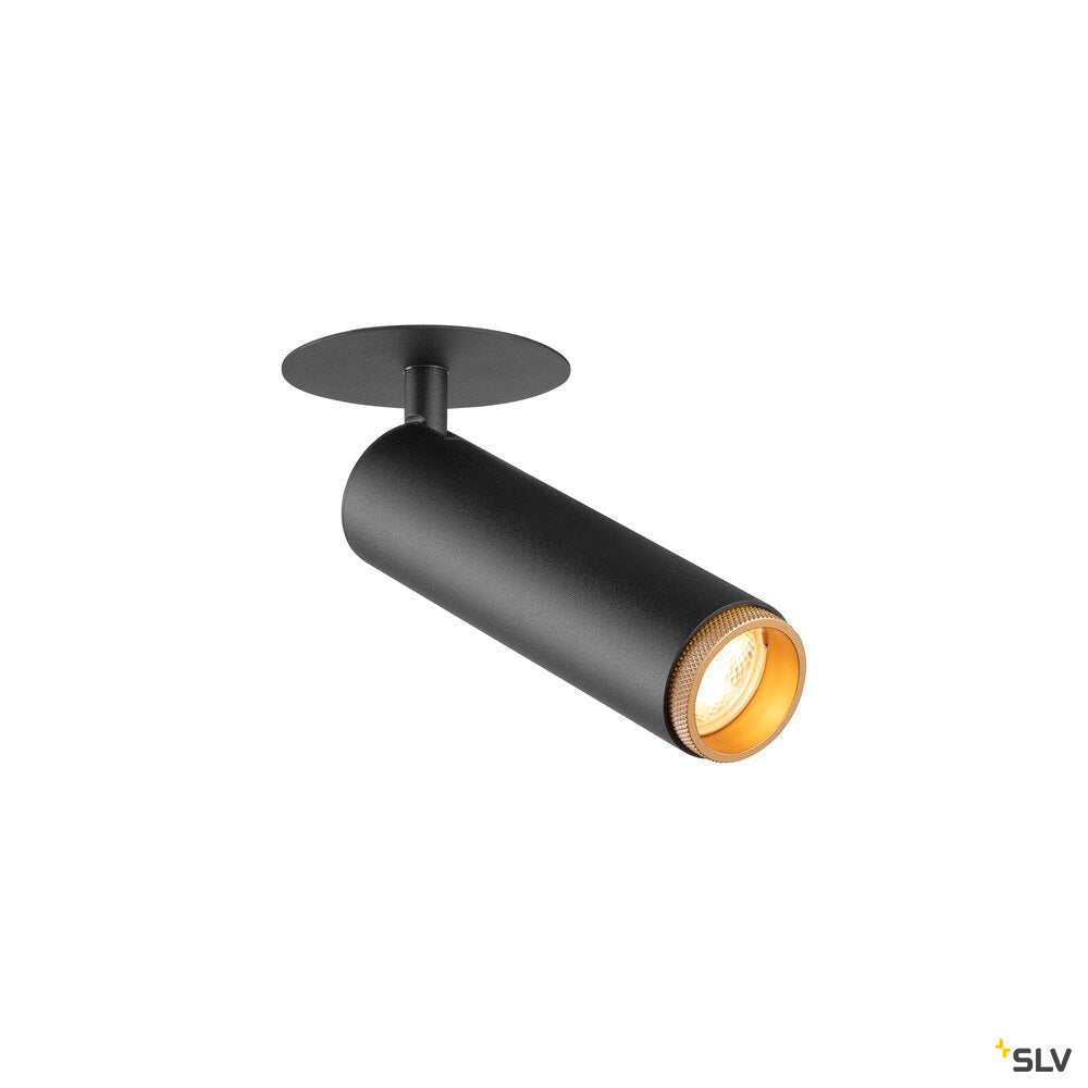 SLV GRIP! M, Recessed ceiling light, PHASE, 3000 K, 42°, IP20, cylindrical, black / gold 1009087
