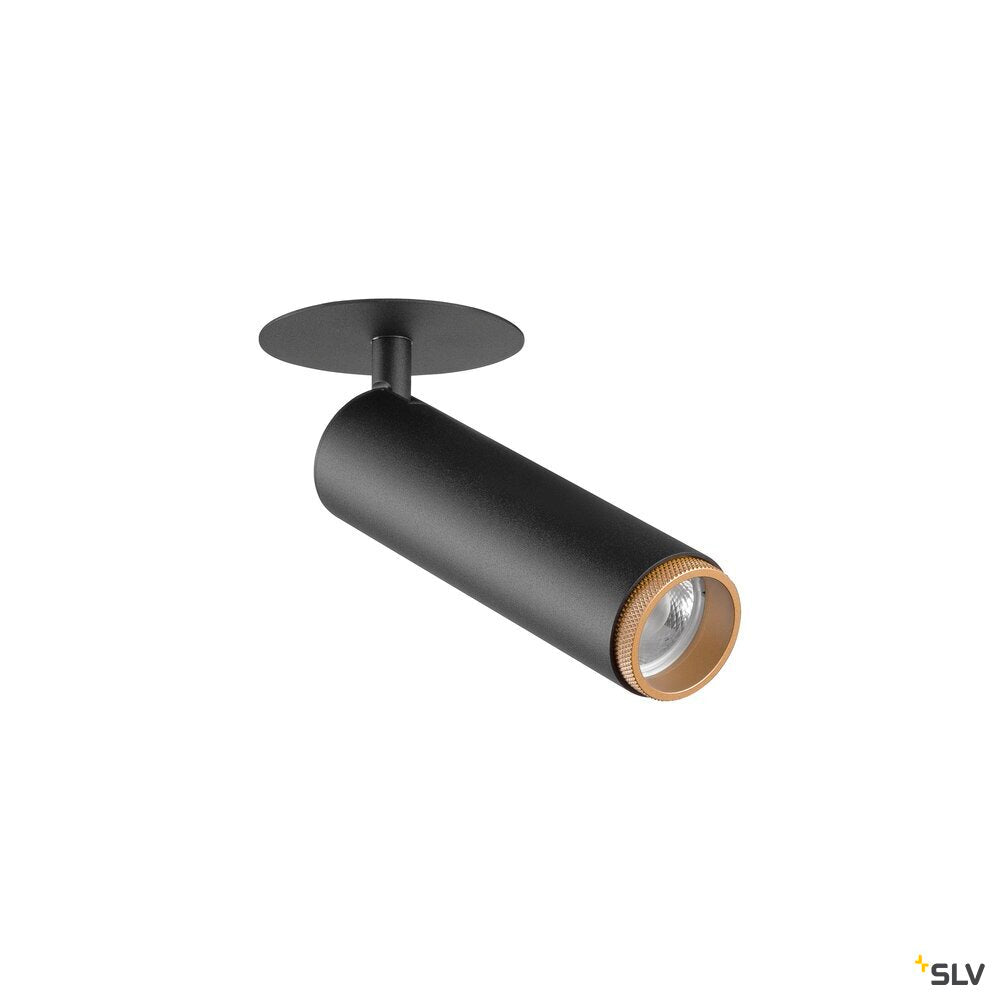 SLV GRIP! M, Recessed ceiling light, PHASE, 3000 K, 42°, IP20, cylindrical, black / gold 1009087