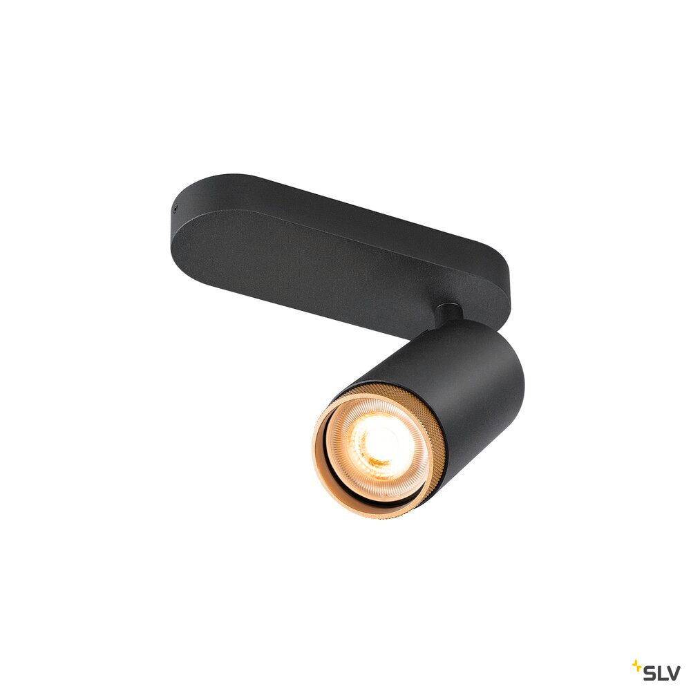 SLV GRIP! L, SPOT CL, single, QPAR51, ceiling-mounted light, cylindrical, 1 x max. 6 W, black / gold 1009093